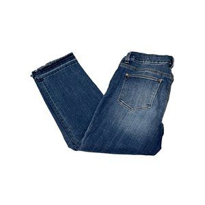 Chicos Jeans Womens Dark Wash Raw Hem So Slimming Girlfriend Slim Leg Crop